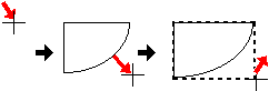 1/4楕円の扇形を描く