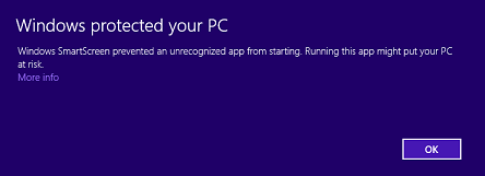 the message, Windows protected your PC appears